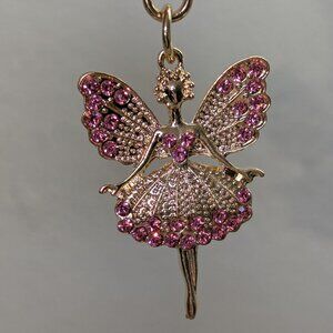 Bag charm fairy, pink rhinestones/heart. New!